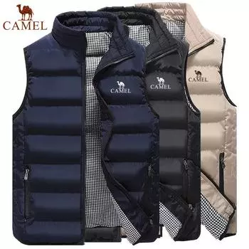 Мужская осенне-зимняя хлопковая майка высокого качества с вышивкой верблюжьего цвета, модная повседневная удобная утолщенная куртка без рукавов M чёрный