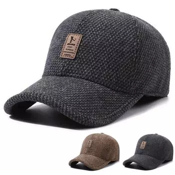 Мужская осенне-зимняя кепка с ушками, шерстяная кепка, ветрозащитная и морозостойкая, толстая, теплая, для улицы, для людей среднего и пожилого возраста, бейсболка One Size коричневый