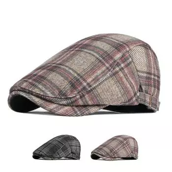 Мужская осенне-зимняя клетчатая берета, кепка газетчика для мужчин и женщин, повседневная кепка в британском стиле ретро, плоская кепка художника, шляпа плюща, кепка Гэтсби 55-59cm хаки