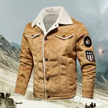 Мужская осенне-зимняя кожаная куртка-бомбер на молнии, мотоциклетное пальто из искусственного меха, мужское утолщенное флисовое пилотное черное коричневое пальто из искусственной кожи M чёрный