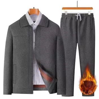 Мужская осенне-зимняя куртка из утолщенного бархата для повседневного ношения, свободная куртка для людей среднего и пожилого возраста, теплая куртка для дедушек и бабушек XL темно-серого