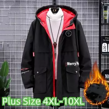 Мужская осенне-зимняя куртка из жирного хлопка больших размеров, хлопковая куртка на пуху, размеры 4XL-10XL 10XL чёрный