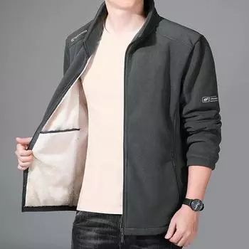 Мужская осенне-зимняя куртка с флисом и толстым воротником-стойкой, повседневный теплый свитер XL