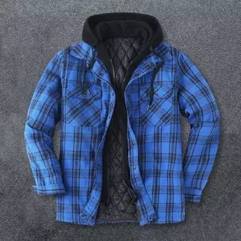 Мужская осенне-зимняя куртка с клетчатым принтом и капюшоном, карманы на шнурке, застежка-молния, свободные утолщенные длинные рукава, поддельные двухсекционные повседневные мужские пальто средней длины 2XL красный