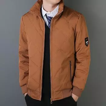 Мужская осенне-зимняя куртка с воротником-стойкой, теплая, однотонная, молодежная, с простым прямым подолом 5XL