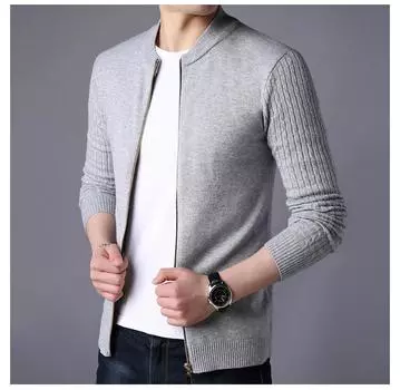 Мужская осенне-зимняя куртка-свитер, однотонная теплая куртка-свитер, кардиган, ветрозащитная трикотажная куртка XS чёрный