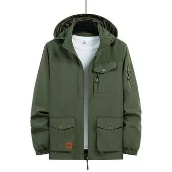 Мужская осенне-зимняя куртка, водонепроницаемая, с несколькими карманами и капюшоном, с длинным рукавом, сплошной цвет, мягкая, свободная, гладкая, на молнии, съемная шляпа, уличная одежда на открытом воздухе M чёрный