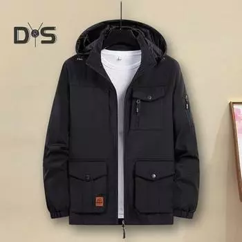 Мужская осенне-зимняя куртка, водонепроницаемая, с несколькими карманами и капюшоном, с длинным рукавом, сплошной цвет, мягкая, свободная, гладкая, на молнии, съемная шляпа, уличная одежда на открытом воздухе 3XL армия зеленый