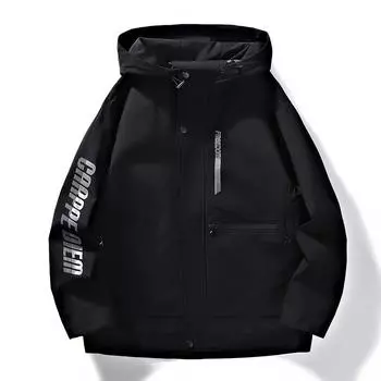 Мужская осенне-зимняя легкая и универсальная модная брендовая свободная куртка с капюшоном и модным принтом с надписью на спине M