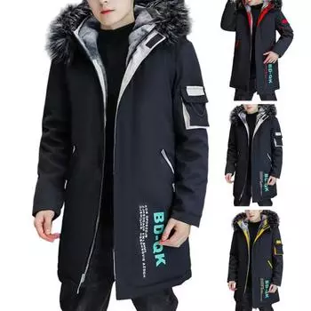 Мужская осенне-зимняя лоскутная цветная куртка с капюшоном и длинными рукавами, карманами на молнии, пальто с флисовой подкладкой, толстая теплая верхняя одежда средней длины с хлопковой подкладкой M