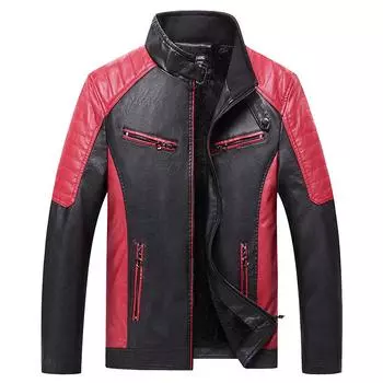 Мужская осенне-зимняя модная мотоциклетная куртка из кожи с цветными блоками и воротником-стойкой M