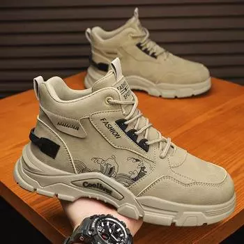 Мужская осенне-зимняя новая британская модная обувь на платформе с противоскользящим покрытием, удобная обувь для спорта на открытом воздухе, прогулок, повседневные короткие ботинки 39 хаки