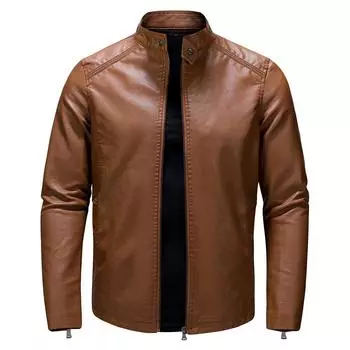 Мужская осенне-зимняя новая мужская куртка из искусственной кожи с коротким воротником для молодежи в мотоциклетном стиле L