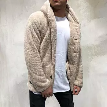 Мужская осенне-зимняя новая свободная повседневная плюшевая куртка чистого цвета с капюшоном L бежевый