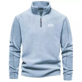 Мужская осенне-зимняя новая толстовка с капюшоном и воротником-стойкой на молнии с длинными рукавами, повседневная однотонная мужская флисовая рубашка S светло-синий