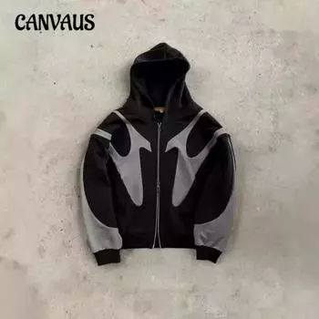 Мужская осенне-зимняя новая уличная хип-хоп толстовка с принтом Y2K Harajuku Style куртка свитшот S чёрный