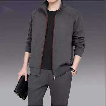 Мужская осенне-зимняя одежда среднего и пожилого возраста, трендовый кардиган из двух частей, спортивный костюм для отдыха L светло-серый