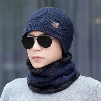 Мужская осенне-зимняя однотонная вязаная шапка с логотипом в виде листа, утолщенная шапка-бини с плюшевой подкладкой, теплая шапка с ребристой отделкой, модные аксессуары серый