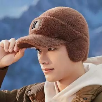 Мужская осенне-зимняя плюшевая уличная защитная шапка для велоспорта, холодная, теплая, бархатная, с козырьком One size чёрный