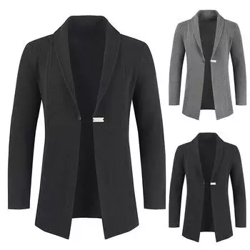 Мужская осенне-зимняя повседневная куртка средней длины с воротником-стойкой, ветровка на пуговицах, пальто, свитер, кардиган XL чёрный