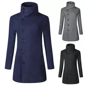 Мужская осенне-зимняя повседневная куртка средней длины с воротником-стойкой, ветровка на пуговицах, куртка, пальто XL чёрный