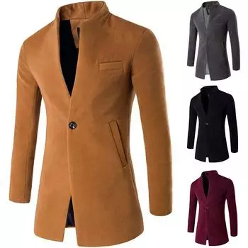 Мужская осенне-зимняя повседневная куртка средней длины с воротником-стойкой, ветровка на пуговицах, куртка, пальто L