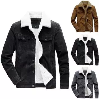 Мужская осенне-зимняя повседневная модная однотонная вельветовая куртка на пуговицах, топы L чёрный