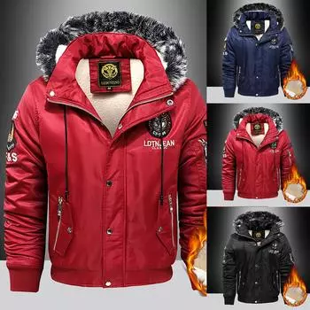 Мужская осенне-зимняя повседневная однотонная куртка с длинным рукавом с капюшоном, верхняя блузка, плюшевое пальто, хлопковая стеганая куртка L красный