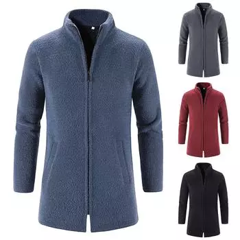 Мужская осенне-зимняя повседневная ветровка средней длины с воротником-стойкой на молнии из норкового бархата, пальто XXL синий