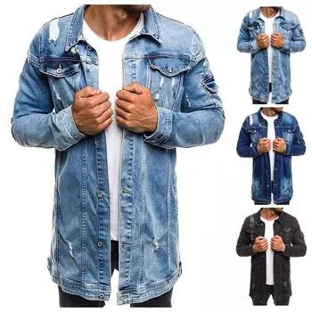 Мужская осенне-зимняя повседневная винтажная джинсовая куртка с эффектом потертости, пальто, верхняя блузка XXXL синий