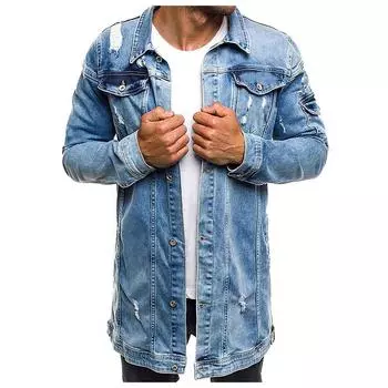 Мужская осенне-зимняя повседневная винтажная джинсовая куртка с эффектом потертости, пальто, верхняя блузка XXXL синий