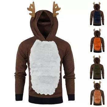 Мужская осенне-зимняя рождественская толстовка с капюшоном из перьев, рождественская 3D блузка, топ XXL тёмно-синий