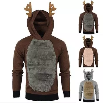 Мужская осенне-зимняя рождественская толстовка с капюшоном из перьев, рождественская 3D блузка, топ XL