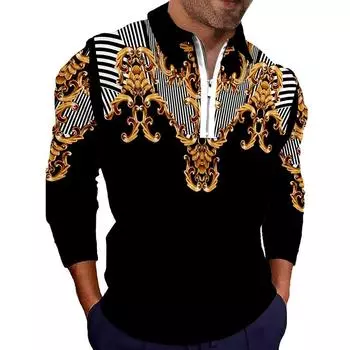 Мужская осенне-зимняя рубашка-поло с длинными рукавами на молнии с цифровой печатью, модный тренд, мужская футболка, топ S