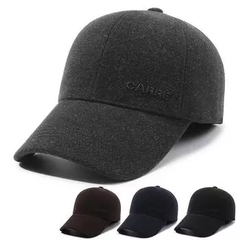 Мужская осенне-зимняя шапка, бархатная толстая бейсболка, ветрозащитная, уличное утепленное кепка, защита ушей, хлопковая кепка чёрный