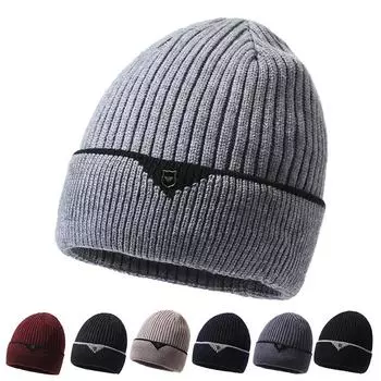 Мужская осенне-зимняя шапка, бархатная толстая теплая шерстяная шапка, уличный вязаный пуловер, кепка с рукавами, шапки Skullies, лыжная кепка с напуском светло-серый