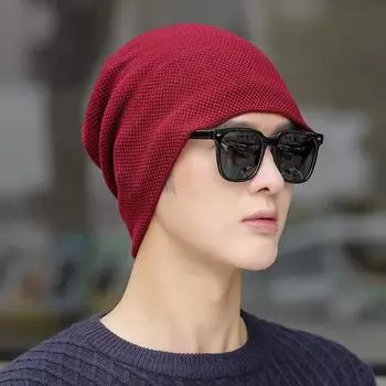 Мужская осенне-зимняя шапка, однотонная, пуловерная шапка, простая, повседневная, универсальная, ворсовая шапка M56-58cm чёрный