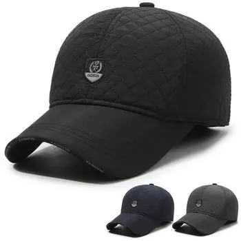 Мужская осенне-зимняя теплая хлопковая бейсболка с ромбовидной формой, защита ушей, уличное утепление, для людей среднего и пожилого возраста темно-синий