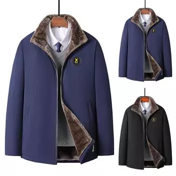 Мужская осенне-зимняя теплая хлопковая стеганая куртка на молнии с большой плюшевой утолщенной теплой курткой XXL чёрный