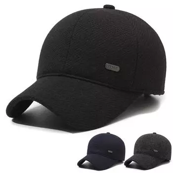 Мужская осенне-зимняя теплая кепка среднего возраста, зимняя бейсболка, кепка из плотного бархата и хлопка для активного отдыха чёрный