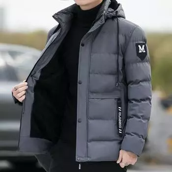 Мужская осенне-зимняя теплая куртка с капюшоном, свободная пушистая куртка на молнии, куртка большого размера, утолщенная тонкая теплая куртка XXXXL серый
