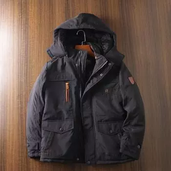 Мужская осенне-зимняя теплая одежда с хлопковой подкладкой, ворсистые и утолщенные средние и длинные водонепроницаемые куртки, отдых на открытом воздухе M хаки