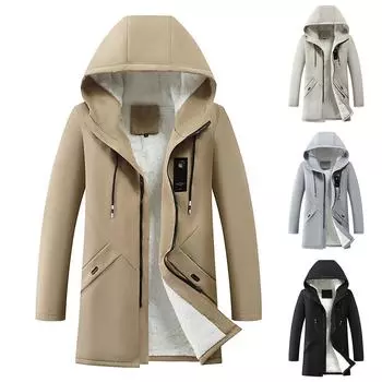 Мужская осенне-зимняя теплая пуховая куртка на молнии с капюшоном, плюшевое однотонное хлопковое пальто L серый