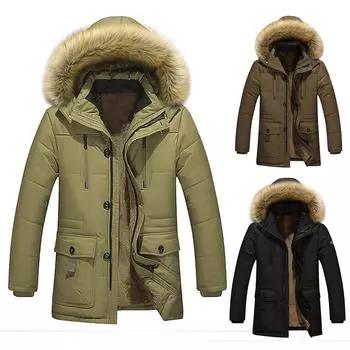 Мужская осенне-зимняя теплая пуховая куртка на молнии с капюшоном, плюшевое однотонное хлопковое пальто XXXXL чёрный