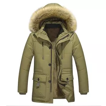 Мужская осенне-зимняя теплая пуховая куртка на молнии с капюшоном, плюшевое однотонное хлопковое пальто XL хаки