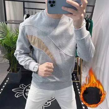 Мужская осенне-зимняя теплая утепленная рубашка с круглым вырезом и длинными рукавами, повседневная куртка-пуловер 4XL белый