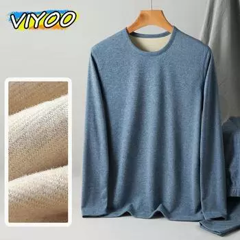 Мужская осенне-зимняя термобельё Одежда Плотные костюмы Футболки + штаны Майки Комплекты Водолазка Свитер Топы Блузки Для мужчин L серый