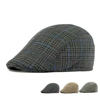 Мужская осенне-зимняя толстая теплая кепка-берет для людей среднего и пожилого возраста, хлопковая клетчатая кепка в стиле ретро кофейный