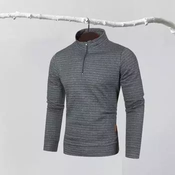 Мужская осенне-зимняя толстовка на молнии с воротником-стойкой и длинным рукавом, сплошной цвет, эластичная сетчатая текстура, мягкий теплый пуловер средней длины, мужской весенний топ M белый
