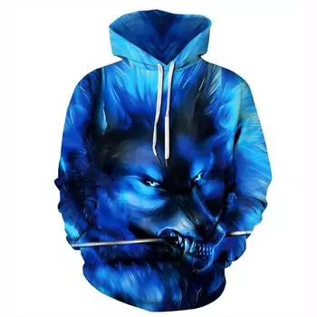 Мужская осенне-зимняя толстовка с длинными рукавами, уличная толстовка с капюшоном, толстовка с 3d принтом волка, мужские топы L